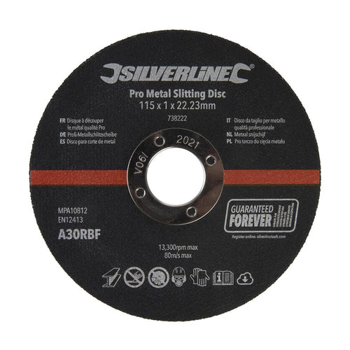 Silverline 738222 Pro Metal Slitting Disc 10pk - 115 x 1 x 22.23mm - Voyto Ltd Online