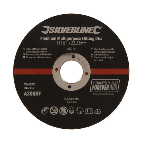Silverline 833774 Premium Multipurpose Slitting Disc 10pk - 115 x 1 x 22.23mm - Voyto Ltd Online