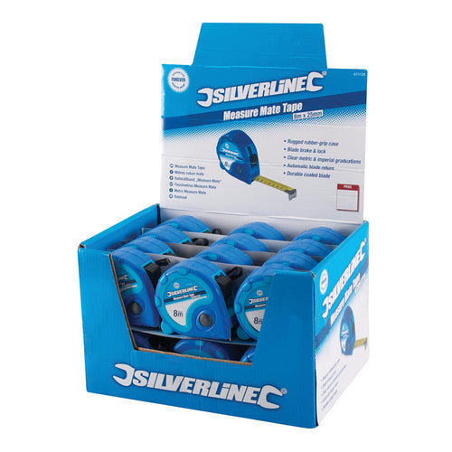 Silverline 675126 Measure Mate Tape Display Box - 24pce 8m / 26ft x 25mm - Voyto Ltd Online