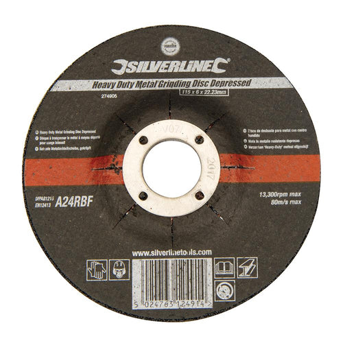 Silverline 274905 Heavy Duty Metal Grinding Disc Depressed - 115 x 6 x 22.23mm - Voyto Ltd Online