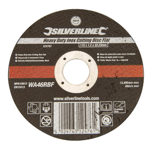 Silverline 272787 Heavy Duty Inox Slitting Disc Flat - 115 x 1.2 x 22.23mm - Voyto Ltd Online