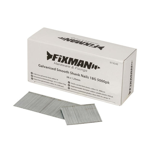 Fixman 974546 Galvanised Smooth Shank Nails 18G 5000pk - 38 x 1.25mm - Voyto Ltd Online