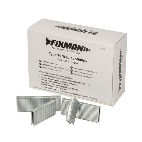 Fixman 312861 Type 90 Staples 5000pk - 5.80 x 22 x 1.25mm - Voyto Ltd Online